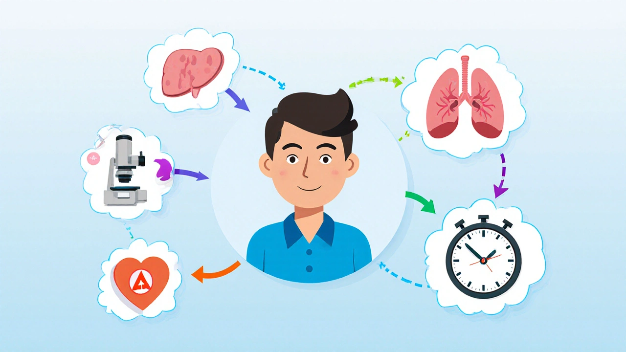 Algoritmo de elección de antibiótico con paciente y opciones según infección y factores clínicos.