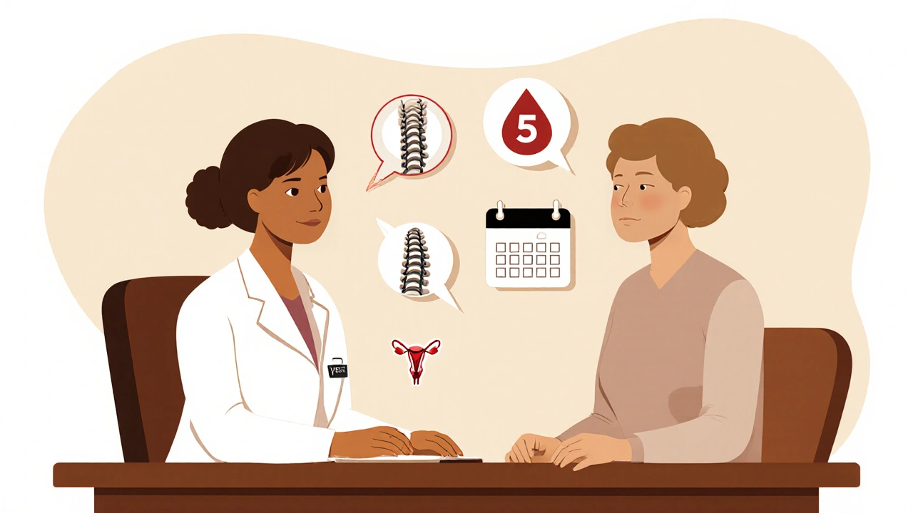 Consulta entre médico y paciente mostrando factores para elegir el tratamiento.