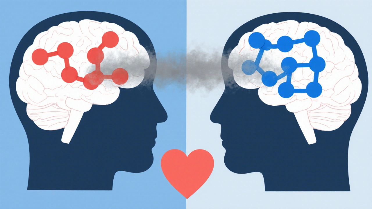 Dos cerebros comparados: uno con moléculas que cruzan la barrera, otro sin ellas.