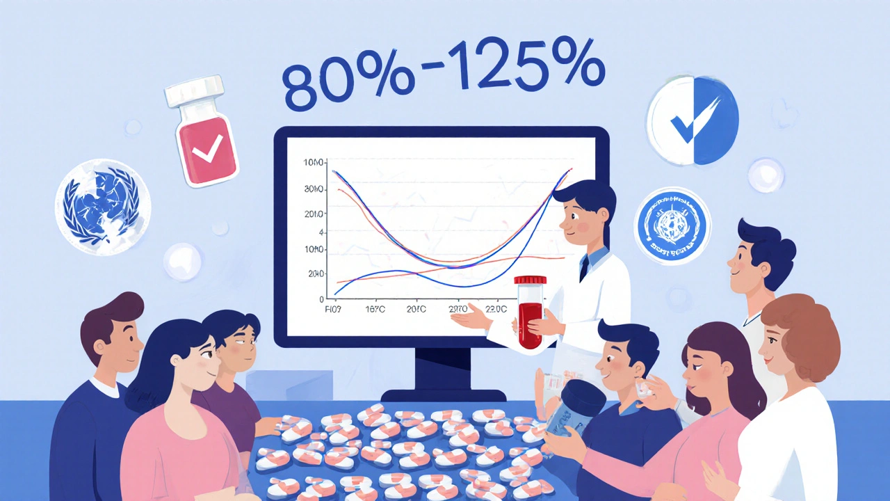 Estudio de bioequivalencia con voluntarios y gráficos que comparan absorción de medicamentos.