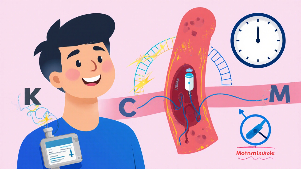 Persona con desfibrilador y pastilla de cefixime en flujo sanguíneo seguro.