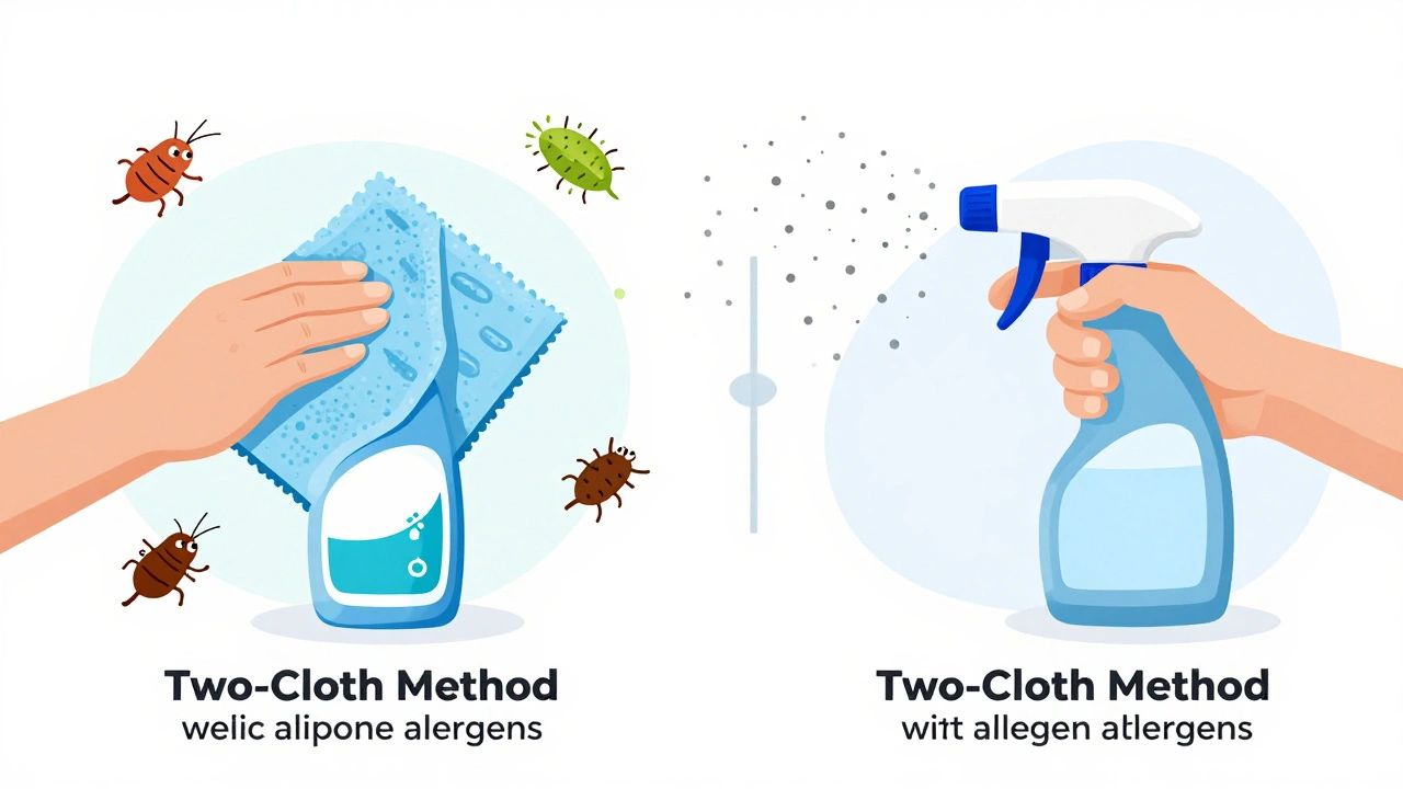 Método de dos paños: limpieza segura vs. dispersión de alérgenos.