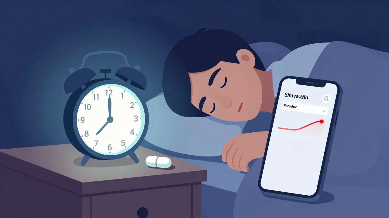 Pastilla antigua en una mesita de noche junto a un teléfono con recordatorio, simbolizando la hora ideal pero la dificultad para recordarla.