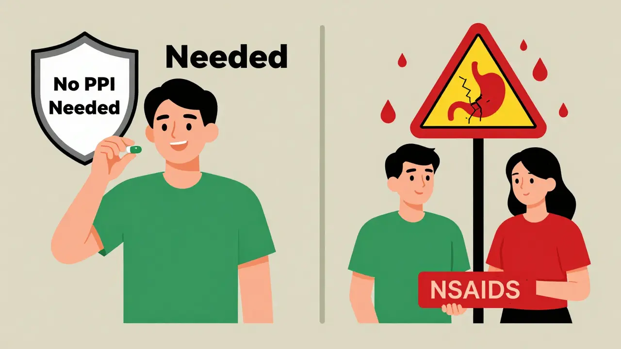 Comparación visual de paciente con corticosteroides solos (seguro) y combinado con AINEs (riesgo alto).