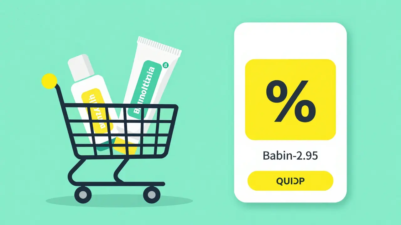 Comparación visual entre la compra directa de un gel para el acné y el uso de cupones de descuento.