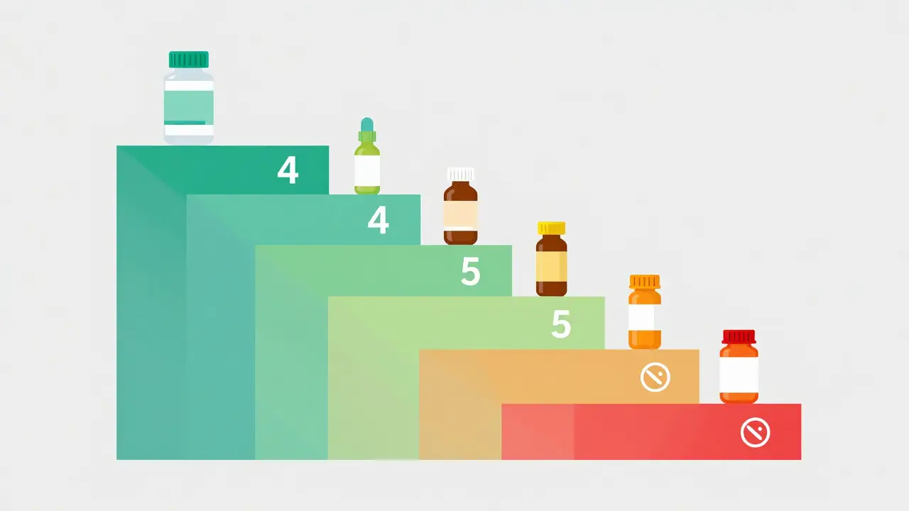Escalera conceptual que representa los niveles de costo de los medicamentos