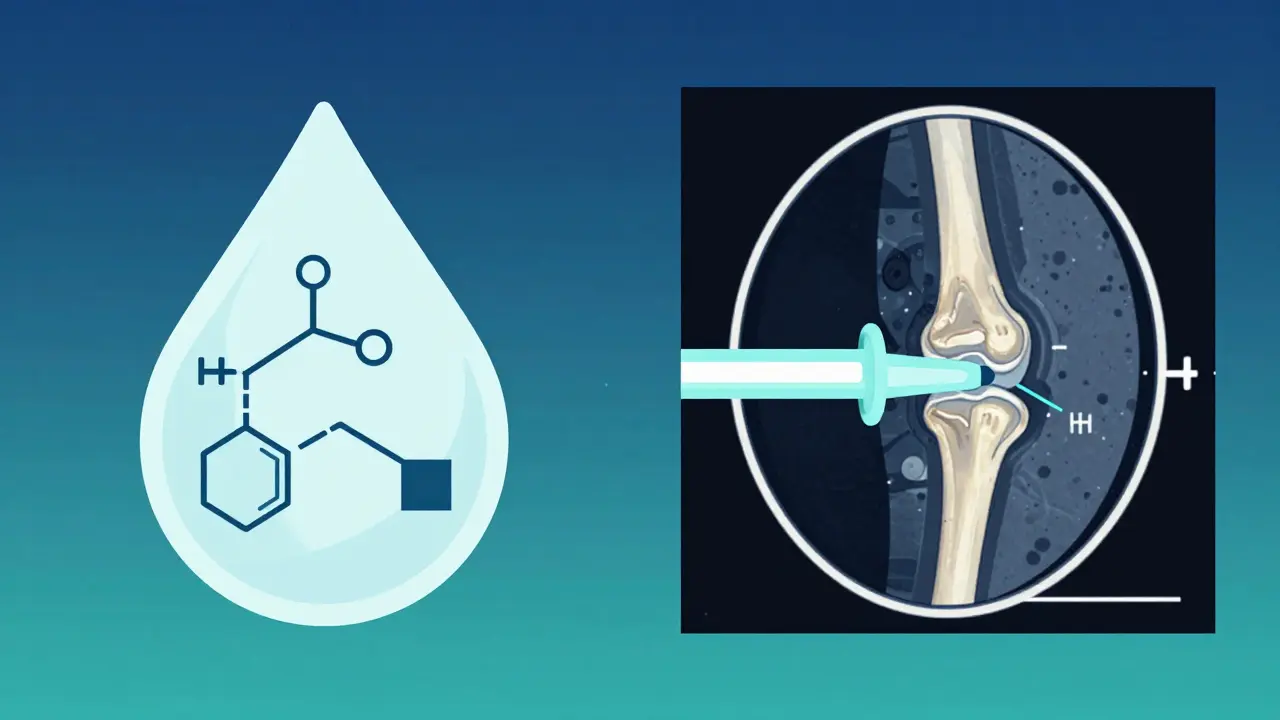 Ilustración plana que compara un análisis de sangre con una imagen de resonancia magnética de una articulación.
