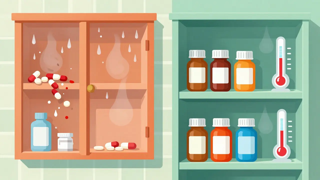 Comparación visual entre almacenamiento húmedo y seco de medicamentos