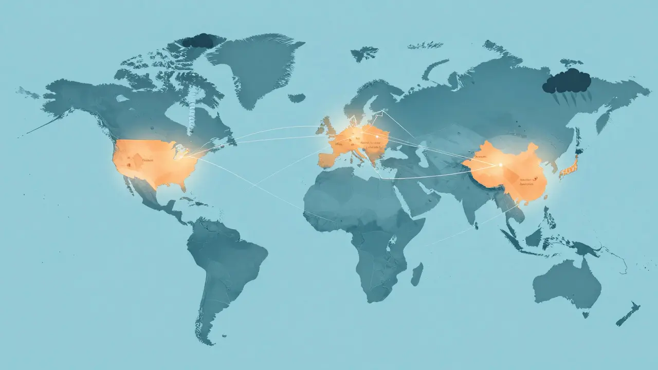 Mapa mundial mostrando dependencia de fármacos de Asia y riesgos