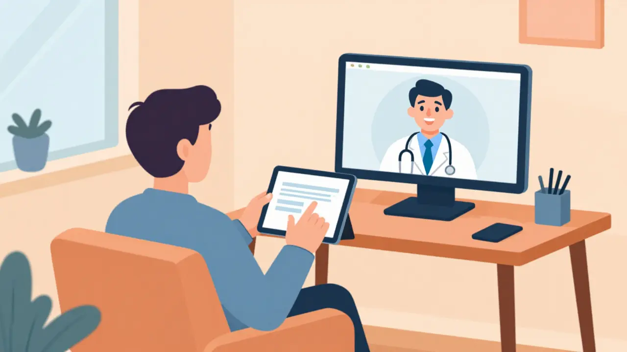 Persona usando telemedicina desde casa para obtener receta médica