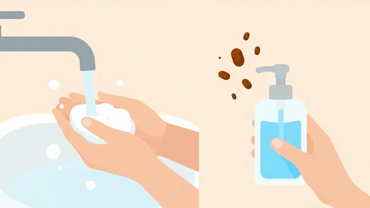 Comparación plana: lavado con jabón vs gel contra esporas resistentes