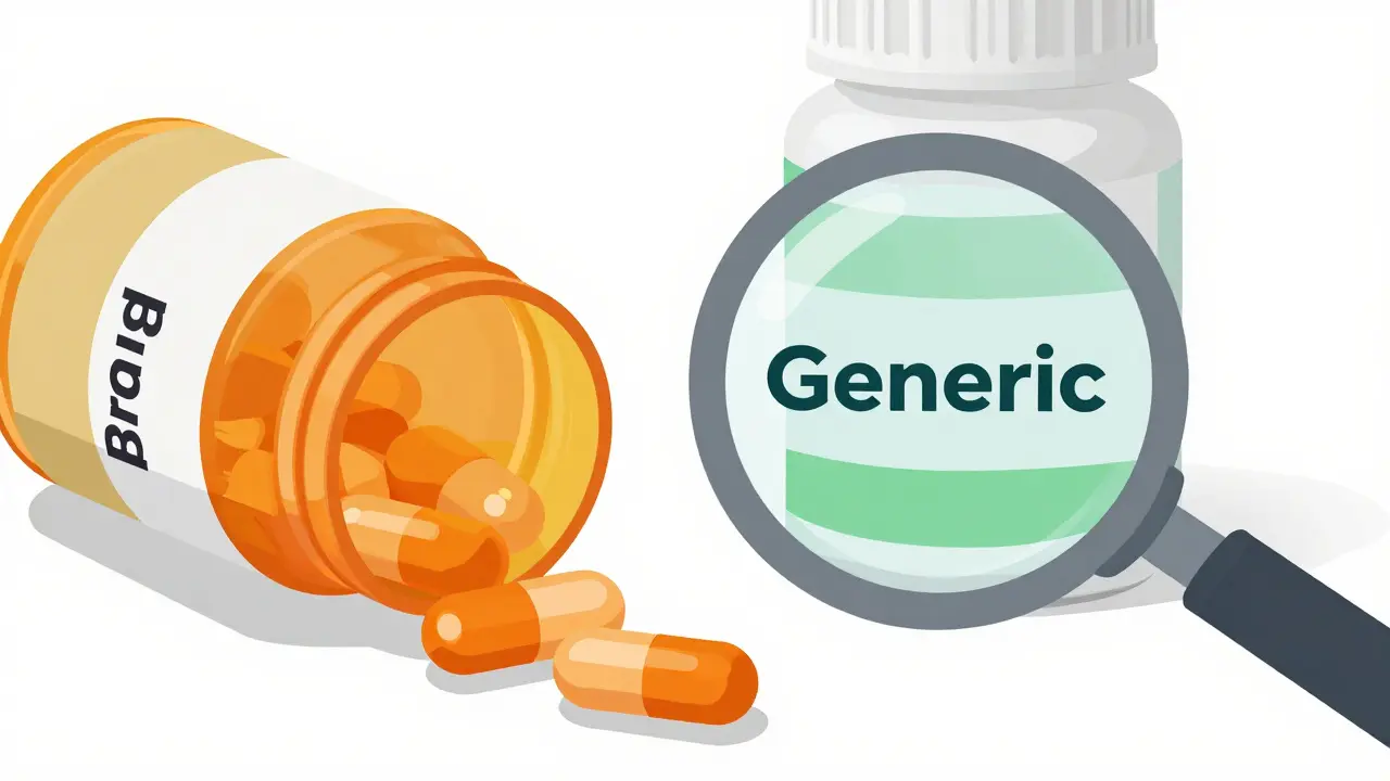 Botellas de medicamento original vs genérico