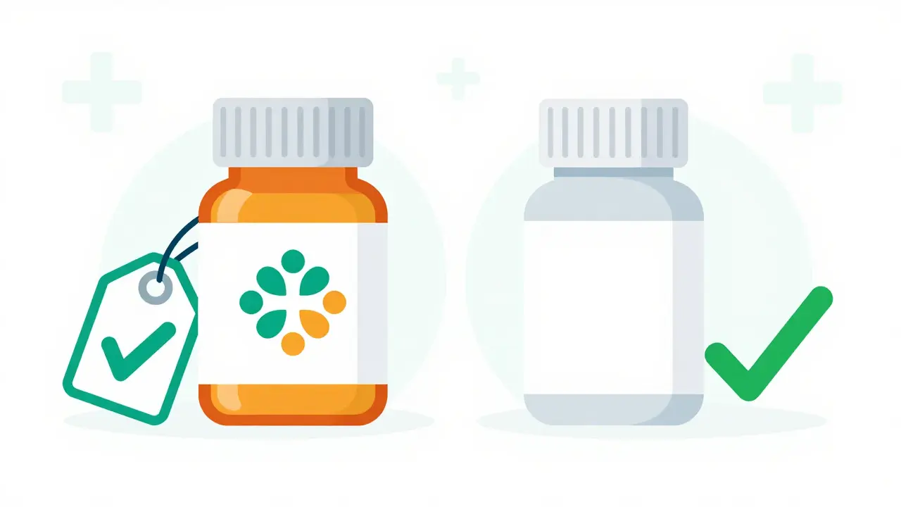 Comparación ilustrada entre medicamento de marca y genérico más barato